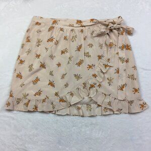 New! Madewell Mini Wrap Skirt Sz 14 Womans Beige Silk Meadow Floral Tie Waist